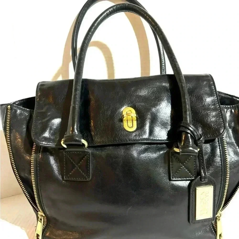 Badgley Mischka black leather satchel handbag